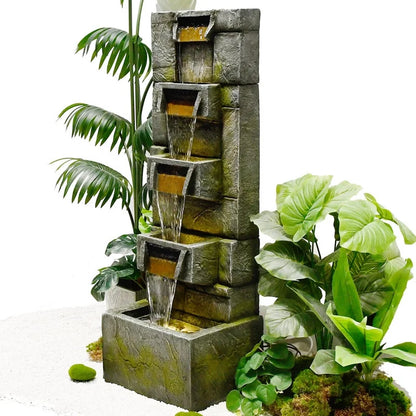 Water Fountain Outdoor Modern Waterfalls Garden Fountains with Lights for Garden, Patio, Backyard, Deck, Porch and Home Art Decor