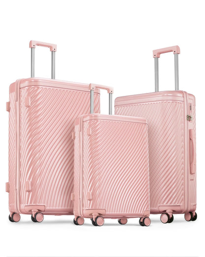 3 Piece Luggage Sets Hard Shell Suitcase Set with Spinner Wheels for Travel Trips Business 20" 24" 28", Rose Gold