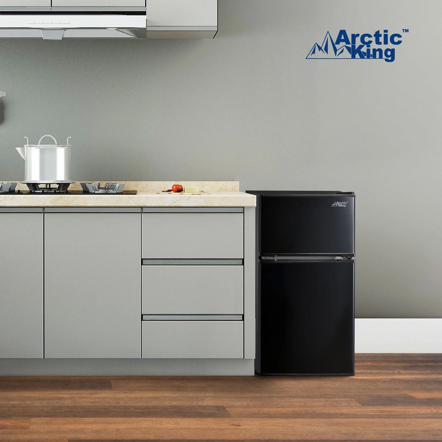 Arctic King 3.2 Cu ft Two Door Mini Fridge with Freezer, Stainless Steel, E-Star