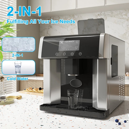 TABU 40Lbs/24H Countertop Ice Maker Machine,3 in 1 Ice Maker with Water Dispenser,Crushed Ice,Black