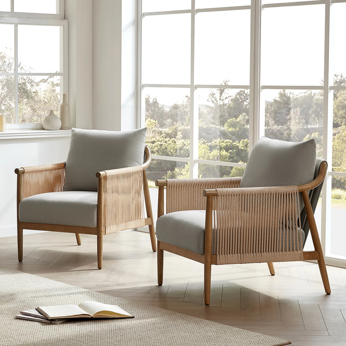 CHITA Modern Accent Chair, Braid Armchair Living Room Chair, Cream