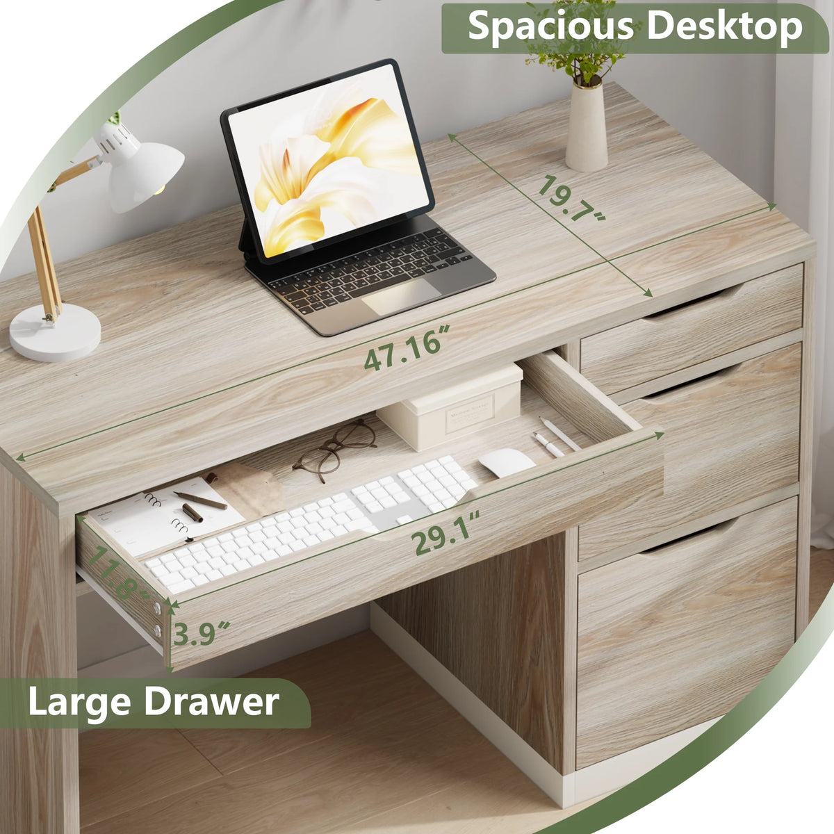 DreamCurship White Desk with Drawers, Modern Computer Desk with File Drawers, Home Office Study Writing Desk with Storage, White