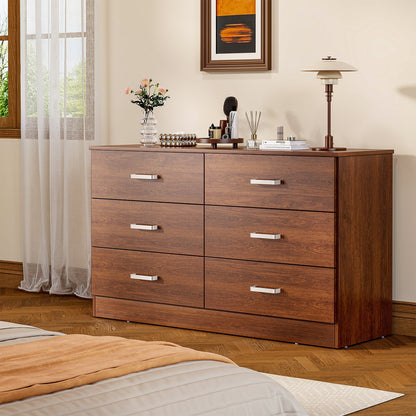 Winkalon 6 Drawer White Double Dresser, Wood Storage Cabinet with Easy Pull Out Handles for Living Room,Chest of Drawers for Bedroom