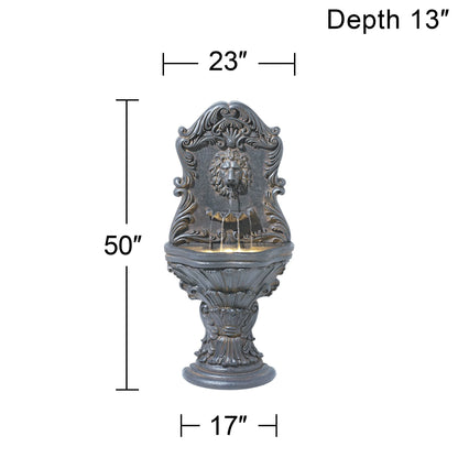 Royal Lion Acanthus 50" High Large Italian Indoor Outdoor Decor Faux Stone Floor Fountain with Light LED