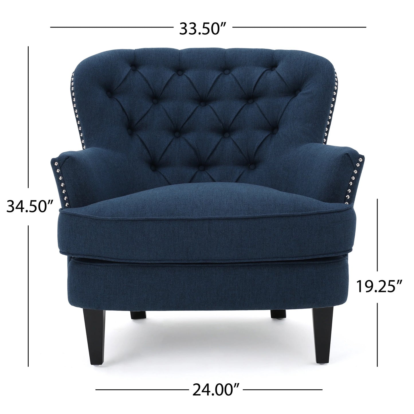 Noble House Tanner Tufted Fabric Club Accent Chair, Dark Blue