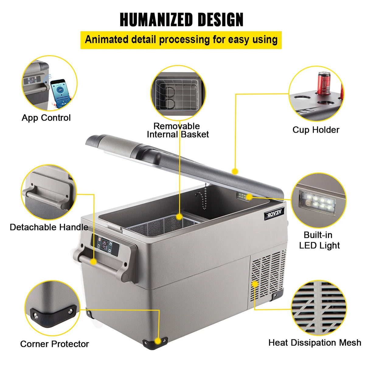 BENTISM 22L Portable Car Refrigerator, 23 Quart RV Fridge, 12/24V DC & 110-240V AC Vehicle Car Truck Boat Mini Electric Cooler for Driving Travel Fishing Outdoor and Home Use
