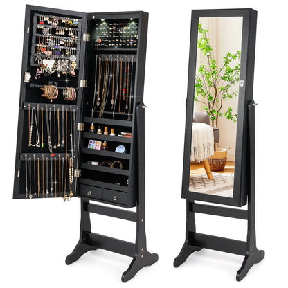 Costway Contemporary MDF Jewelry Cabinet with LED Lights in Brown