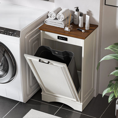 HARIPUL Single Tilt Out Trash Cabinet for 13 Gallon Waste Bin, Free Standing Kitchen Trash Can Cabinet with Drawers, White
