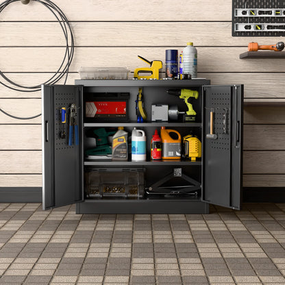 GANGMEI 72 Inches Tall Metal Garage Storage Cabinets with 5 Adjustable Shelves, Lockable Steel Black Storage Cabinet with Doors for Office, Home, School, Shops, Garage, Assembly required