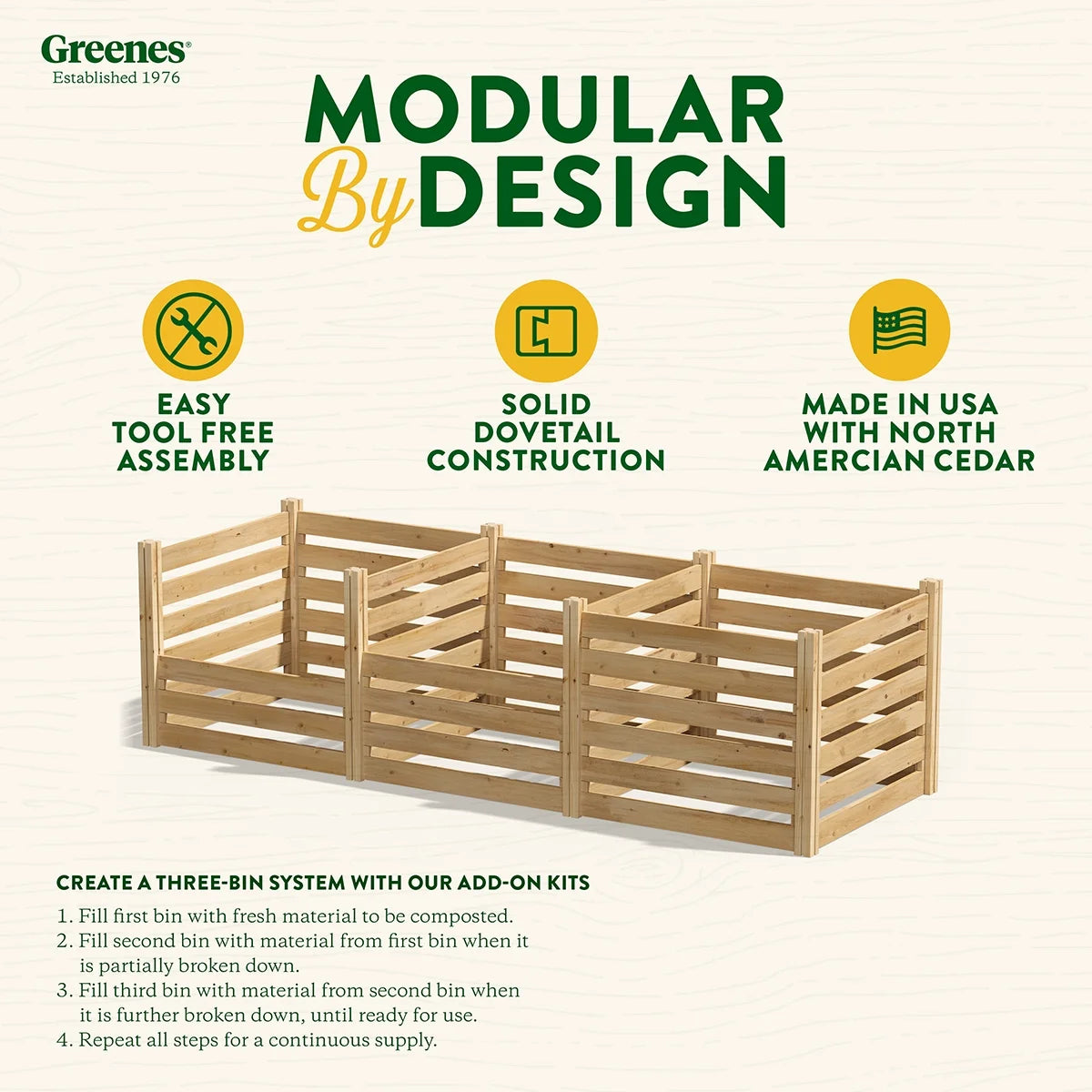 Greenes Fence 173.92 Gal Beige Wood Multi-Stage Composting Bin