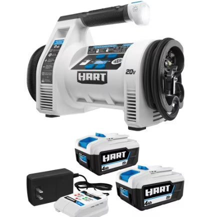 HART 20V Dual Function Inflator with 2-Pack 4AH Battery Kit Bundle