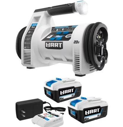 HART 20V Dual Function Inflator with 2-Pack 4AH Battery Kit Bundle