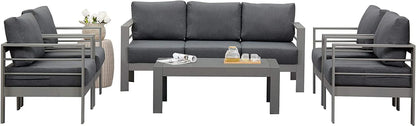 Superjoe Patio Furniture Aluminum Sofa All-Weather Outdoor 3 Seats Couch Gray Metal Chair with Dark Grey Cushions