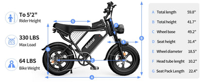 Ridstar Electric Bike for Adults Q20,1200W 30MPH,48V 15.6Ah Electric Bicycle,7 Speed Full Suspension Mountain Bike UL2849