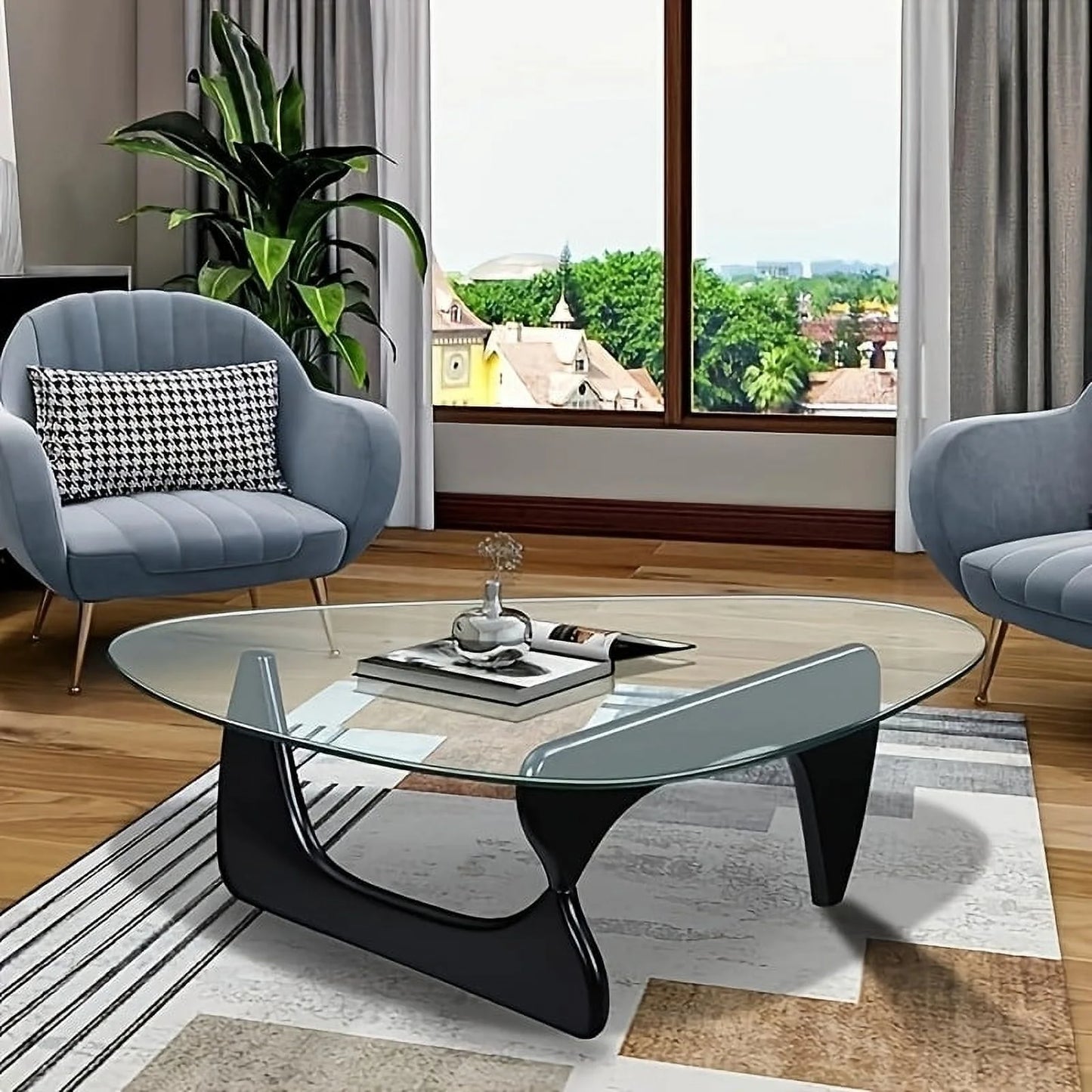 Coffee Tables For Living Room - Triangle Glass Coffee TableWithWoodenBaseMid.Century Modern Abstract End Table For Study RoomOfficeHoteBalcony( Medium 32.3*22.4*15.7)