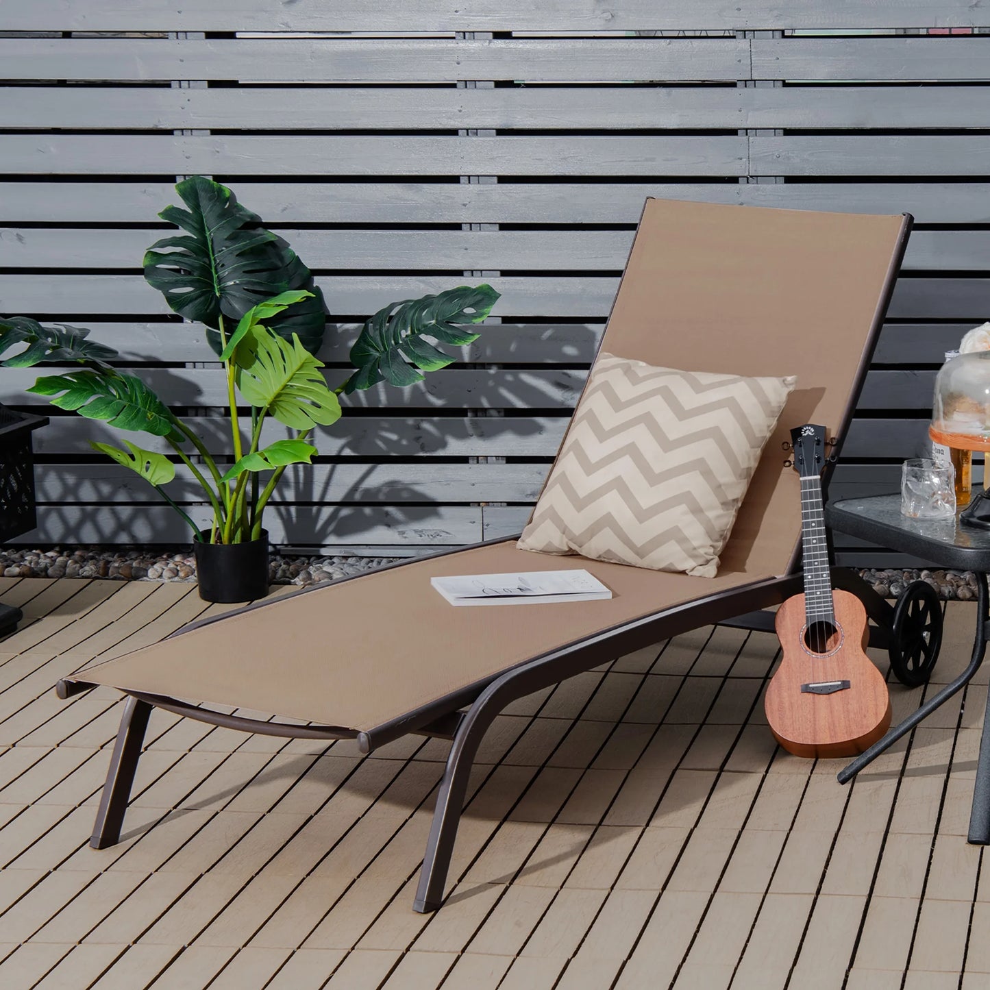 Costway 2PCS Outdoor Adjustable Chaise Lounge Patio 6-Position Recliner Wheels Black