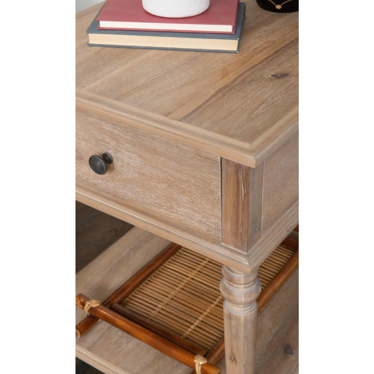 Powell McGhie Single Drawer Indoor End Table with Shelf, 26" Tall, Natural