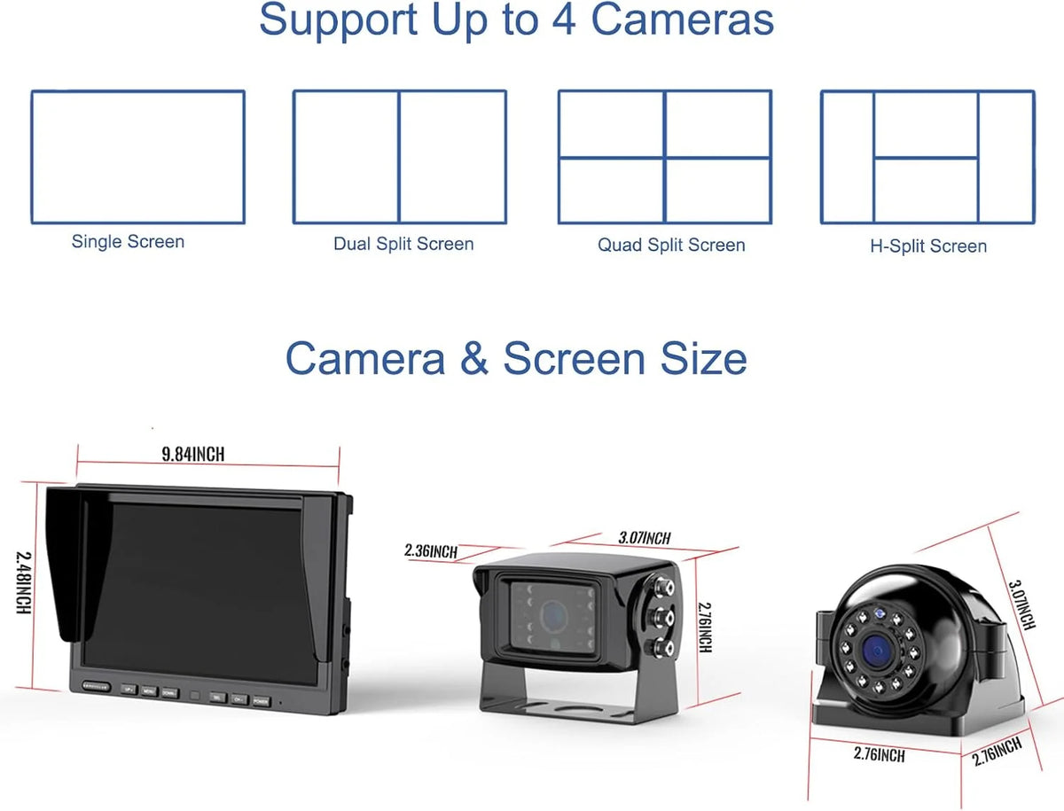 ZEROXCLUB 10'' 1080P HD Wireless Backup Camera System IP69K Waterproof & Loop Recording 10 Inch DVR Quad Split Monitor For RV/Truck/Trailer/Camper
