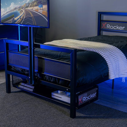 X Rocker Basecamp Gaming Bed Frame with Storage, Black, Twin, Childre, Teen, 42.8" H