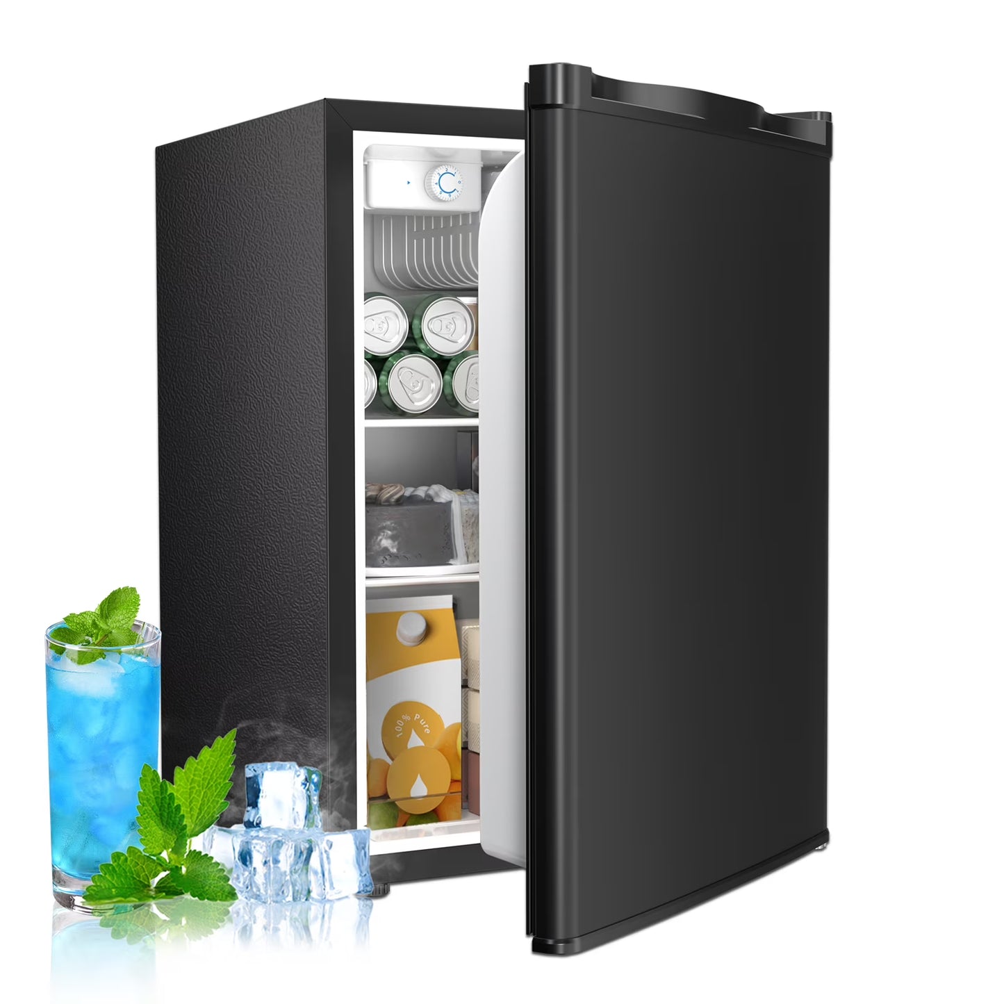 WAA 2.6 Cu.Ft Mini Fridge with Freezer, Single Door Compact Refrigerator BLACK