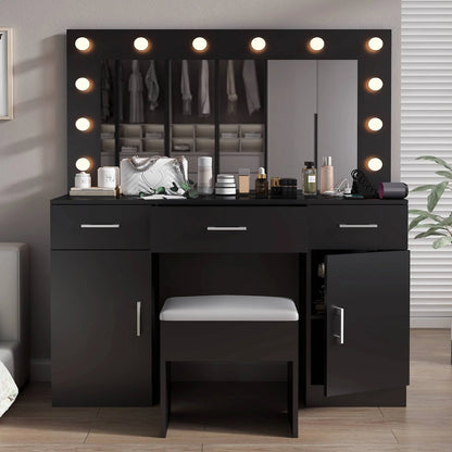 Ktaxon Large Makeup Vanity, Vanity Table Set w/ Visible Glass Top w/ Charging Station, White