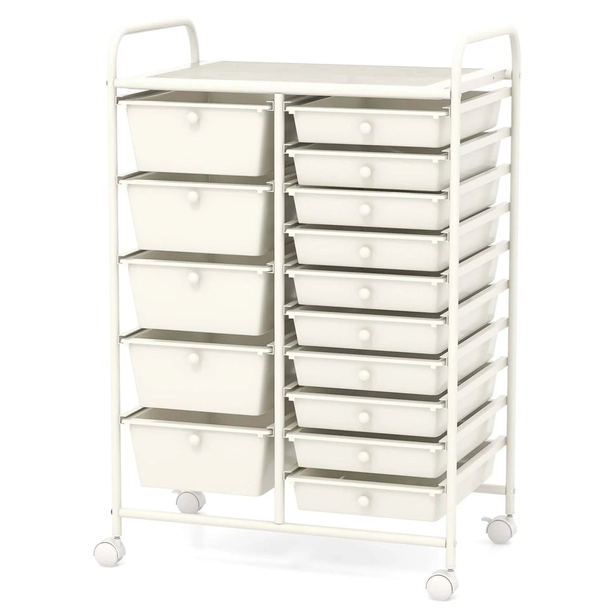 Costway 15 Drawer Rolling Storage Cart Tools Scrapbook Paper Office School Organizer White