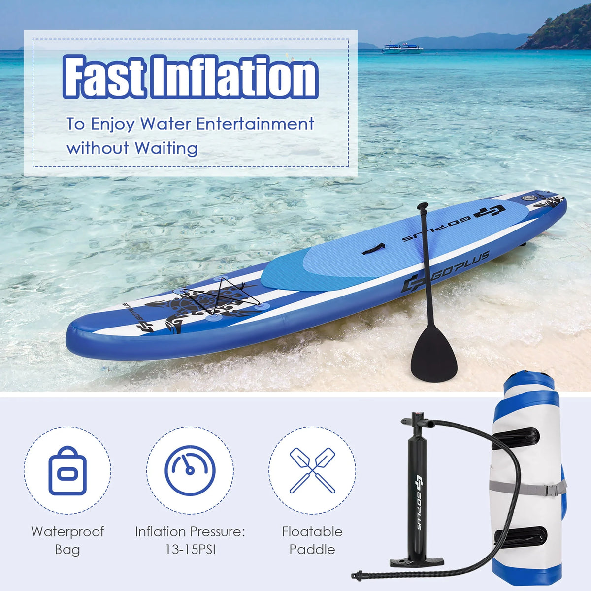 Goplus 11’ Inflatable Stand Up Paddle Board SUP W/Carrying Bag Aluminum Paddle Navy
