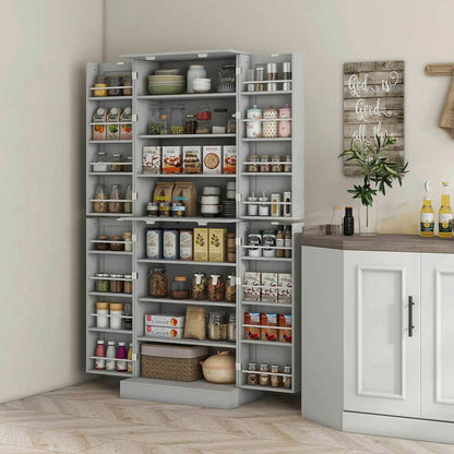Spaco 17-Tier Kitchen Small Pantry Cabinet with 2 Doors and 6 Adjustable Shelves, Cabinet Pantry, Freestanding 5-Tier Shelving Pantries for Kitchen Storage, Gray