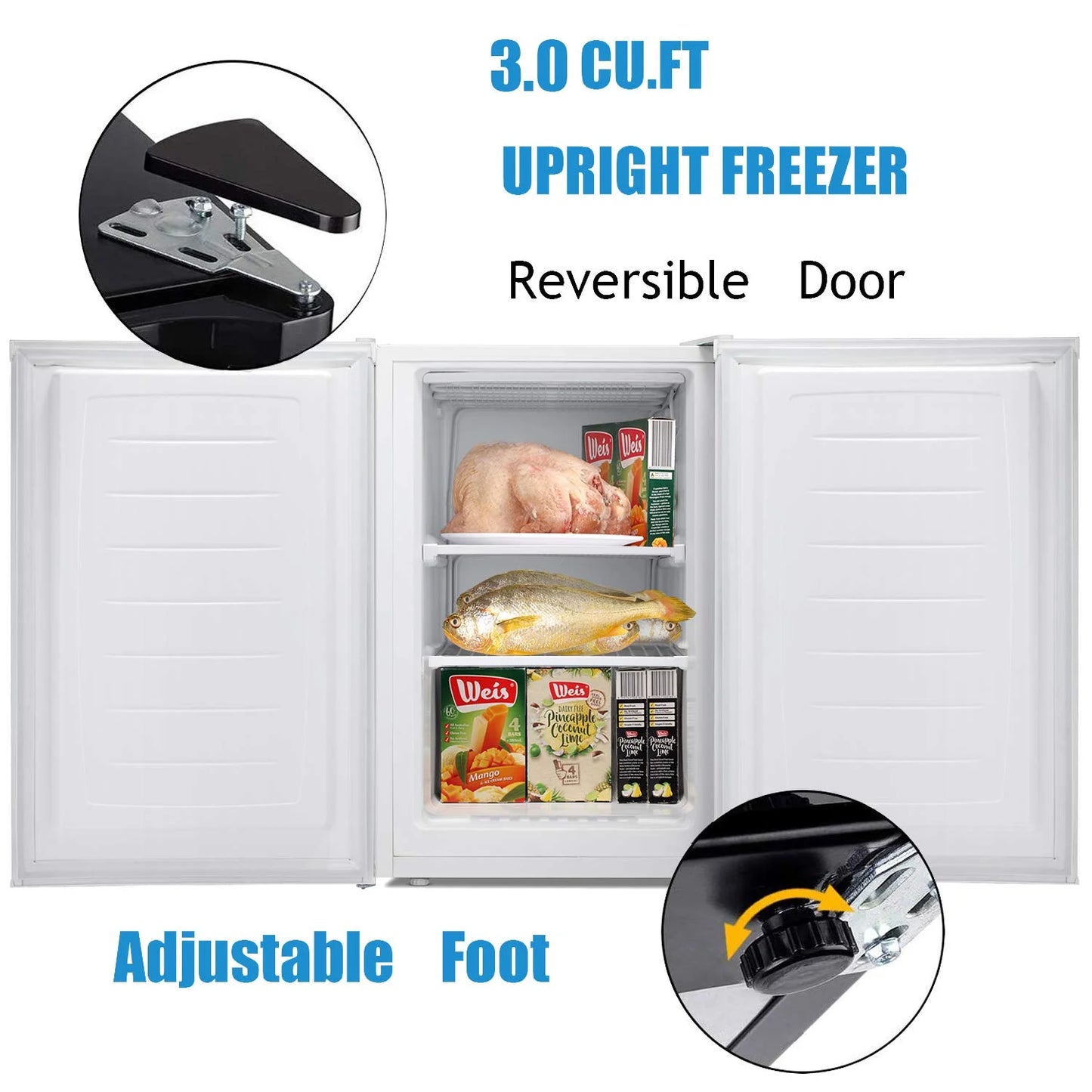 KNDKO 3.2Cu.ft Upright Freezer, Compact Freezer with Removable Shelves, Adjustable Thermostat for Home/Kitchen/Office, Black