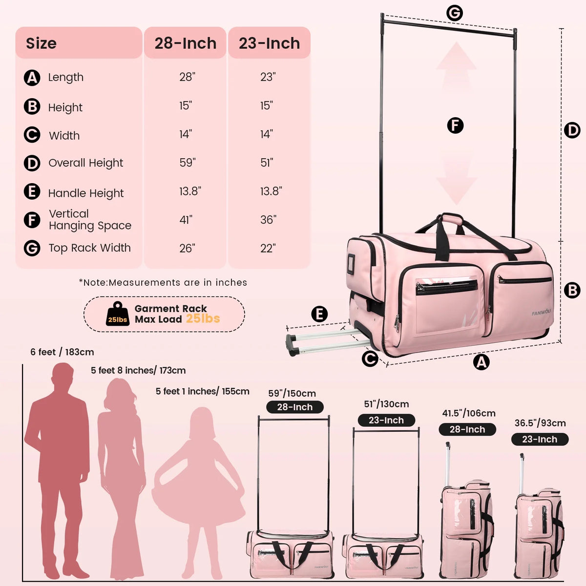 Fegat Dance Bag with Garment Rack - 28"Collapsible Rolling Competition Dance Duffle Bag Lightweight Costume Wheeled Suitcase for Dancers Shows Livestreamer Athletes