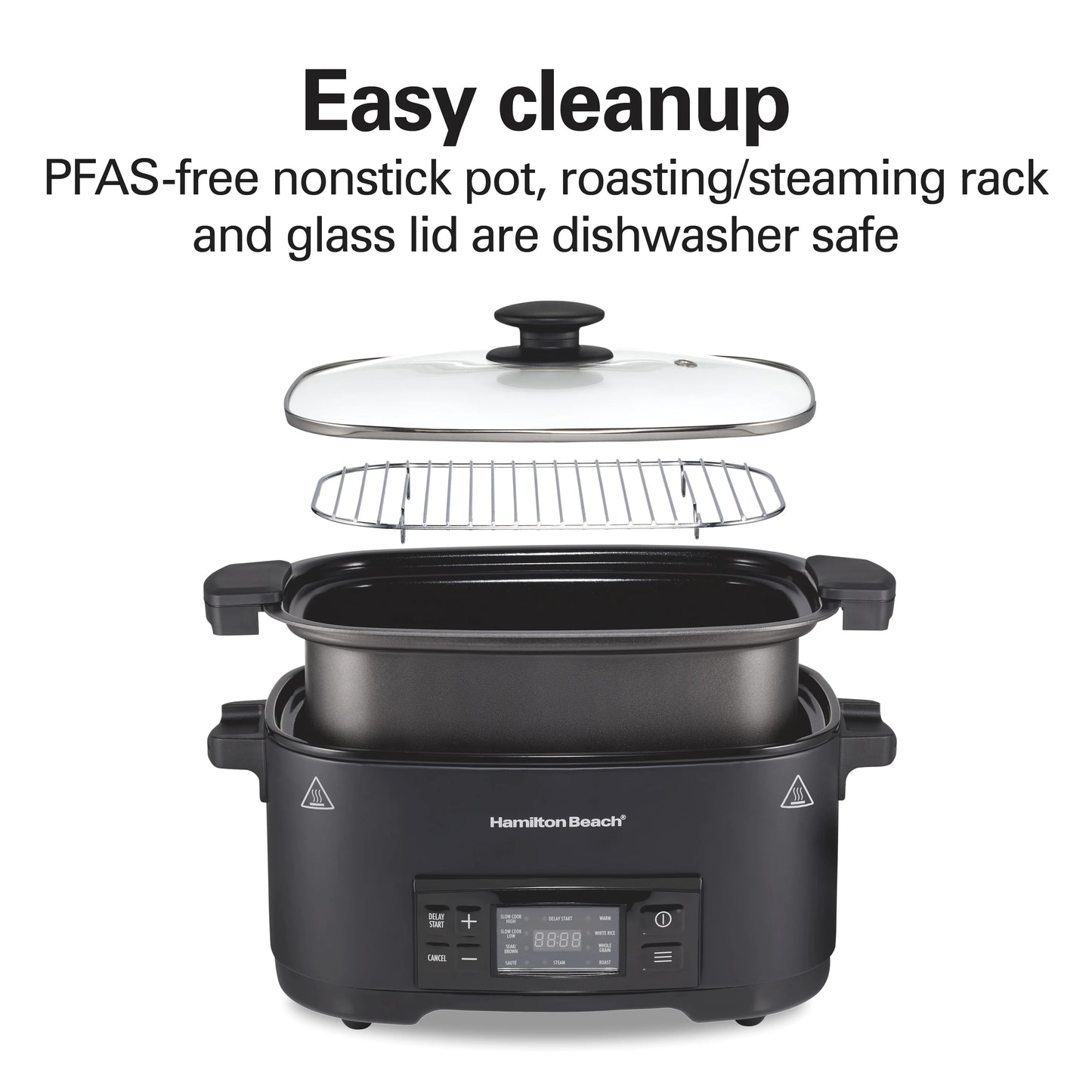 Hamilton Beach 9-in-1 Multi Cooker, 6 Qt Searing Slow Cooker, Nonstick Aluminum Crock with Removable Pot, Black