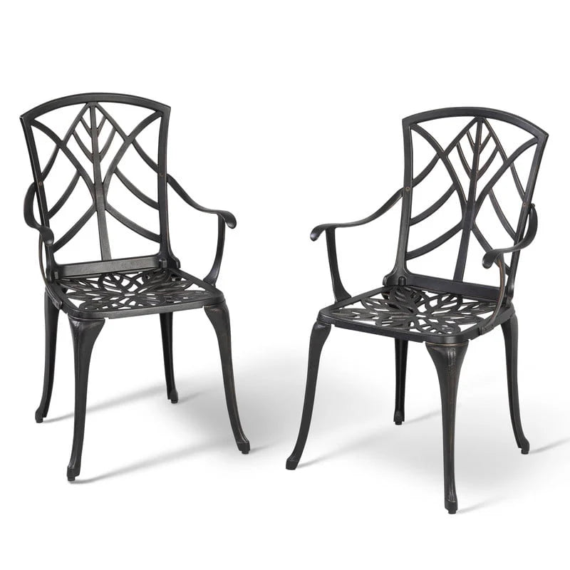 NUU GARDEN 2 PCS Cast Aluminum Dining Chairs ,Outdoor Patio Bistro Chairs Set of 2 ,Stackable Patio Dining Chairs with Armrest,Black with Gold-Painted Edge
