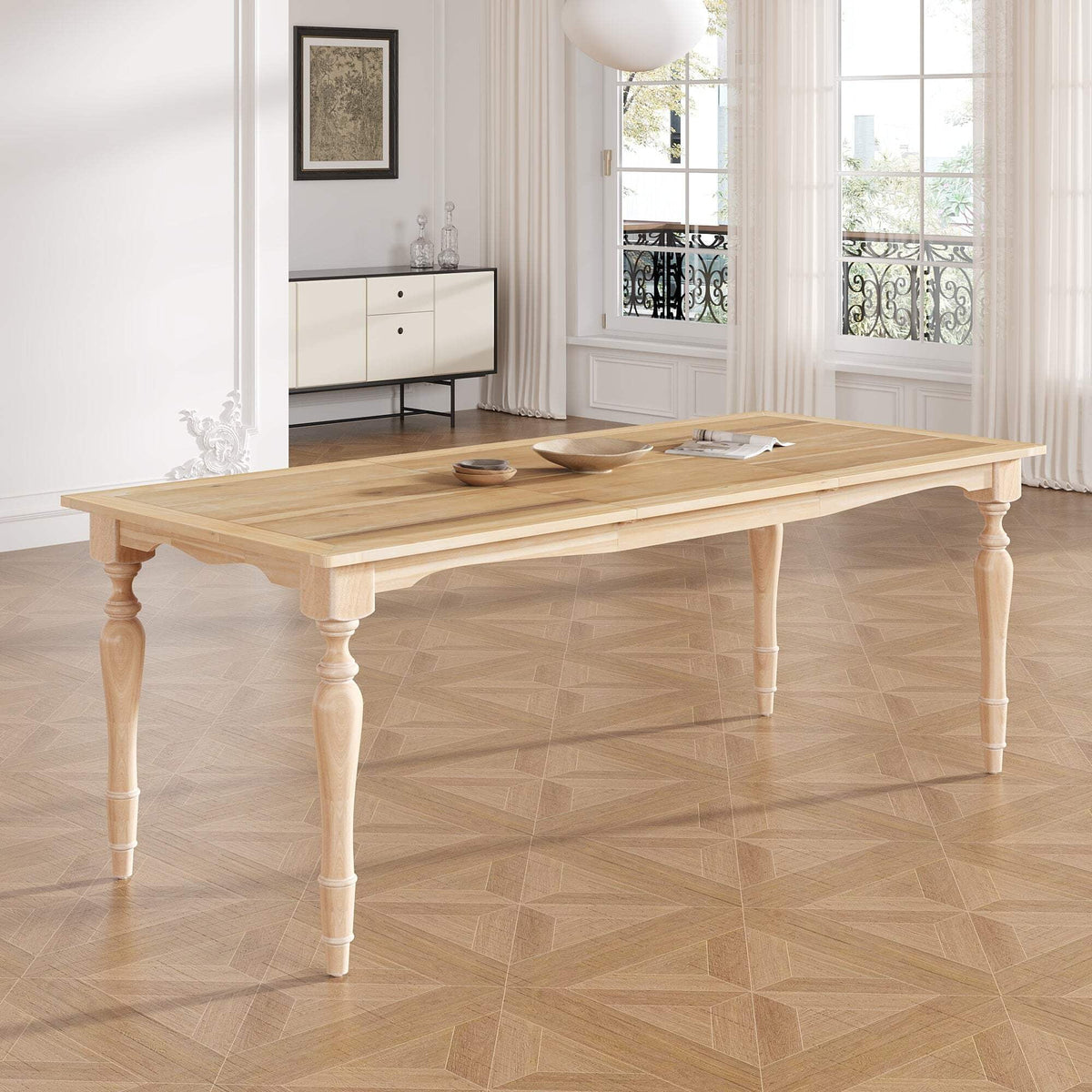 Vintage Traditional 82.7Inch Extendable Dining Table With 23.6Inch Removable Leaf, Natural Natural Seats 8 Dining Room Traditional Rubberwood Rectangular Rubber Wood