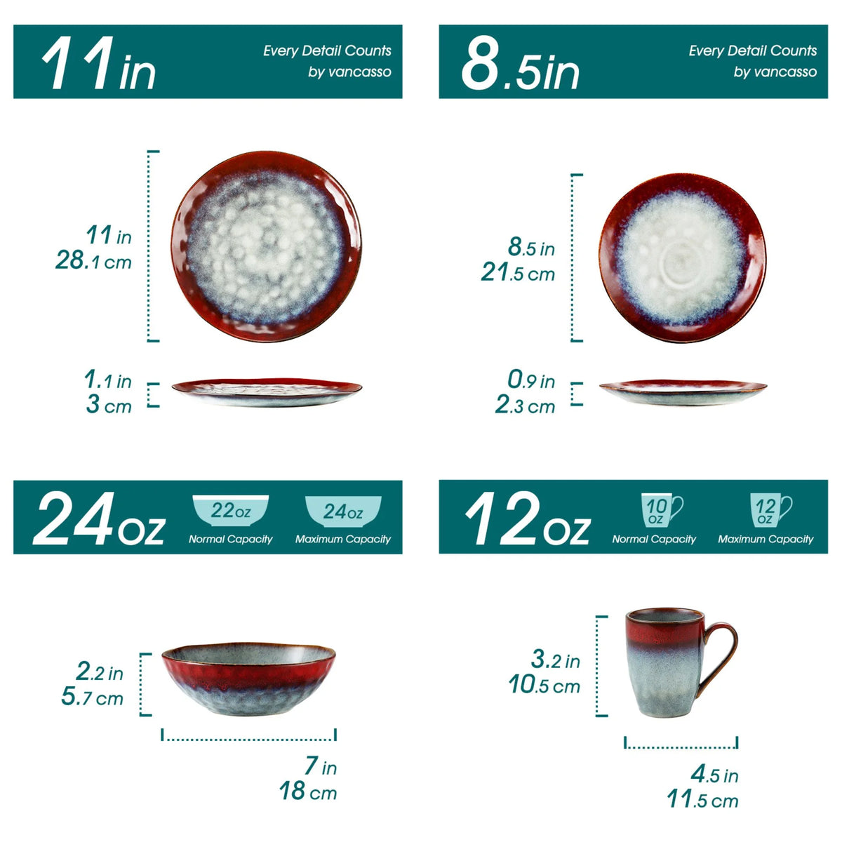 Vancasso,16-Piece Stoneware Dinnerware Set, Blue Dinner Set, Service for 4