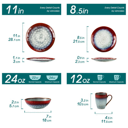 Vancasso,16-Piece Stoneware Dinnerware Set, Blue Dinner Set, Service for 4