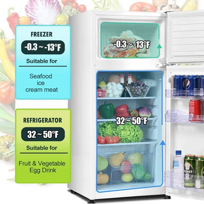 Canddidliike 2 Doors Cold-rolled Sheet Compact Refrigerator-White, Fridge with Freezer, Fridge, Adjustable Thermostat