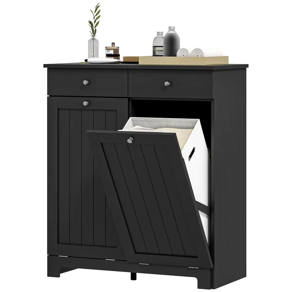 Topcobe Laundry Hamper Cabinet, Laundry Cabinet with 2 Tilt Out Laundry Baskets and 2 Drawers, Modern Furniture for Indoor, Black