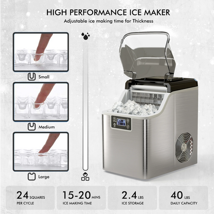 Portable Ice Maker 40Lbs/24H Countertop Self-Cleaning with Ice Scoop and Basket