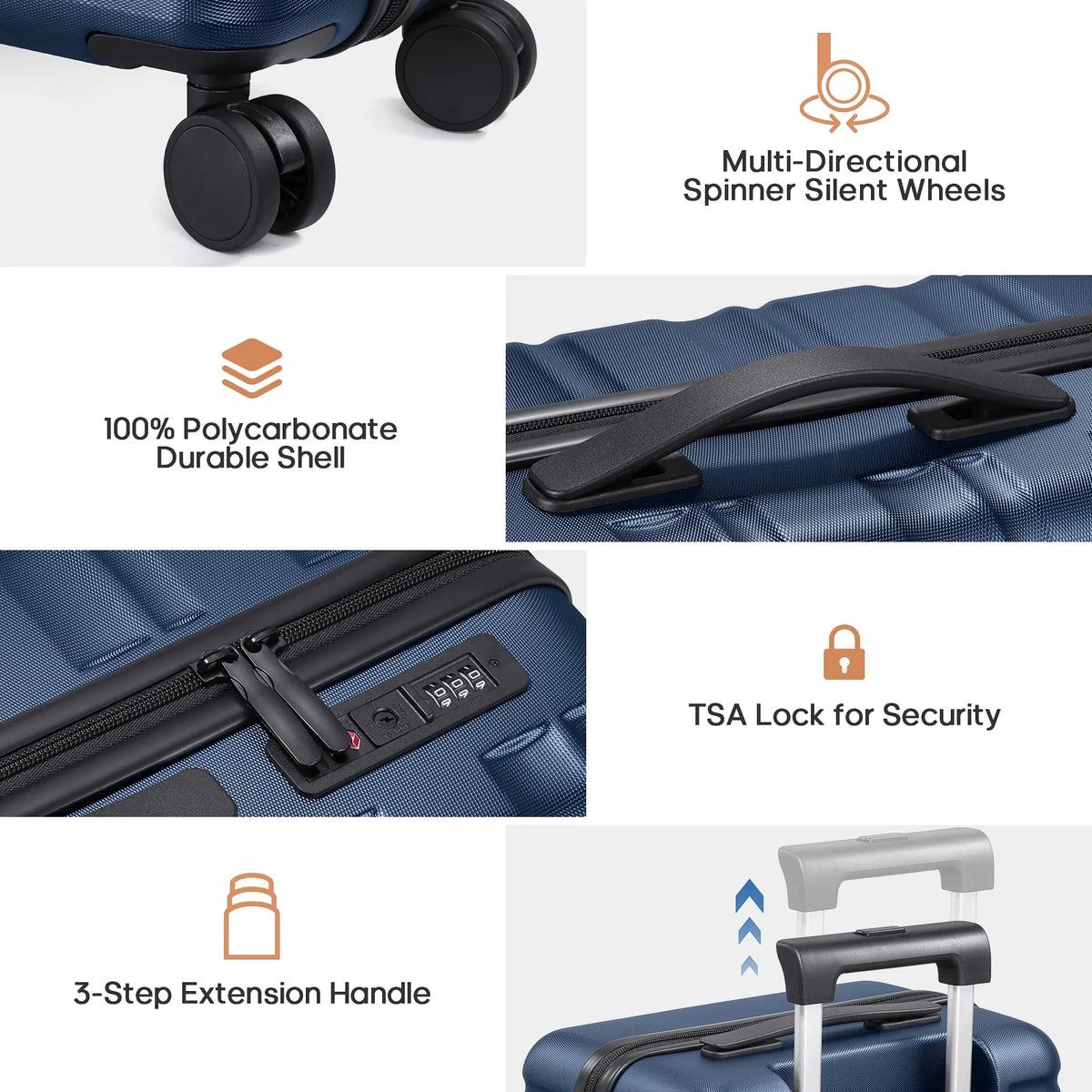 MIUSSE Luggage Sets 3 Piece, 20 Inch Carry On Luggage with Wheels, 100% PC Hardshell Suitcase with TSA Lock, Carry On Suitcases Airline Approved With Travel Backpack for Men Women