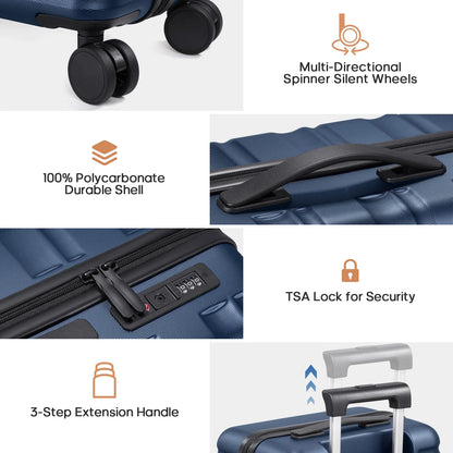 MIUSSE Luggage Sets 3 Piece, 20 Inch Carry On Luggage with Wheels, 100% PC Hardshell Suitcase with TSA Lock, Carry On Suitcases Airline Approved With Travel Backpack for Men Women