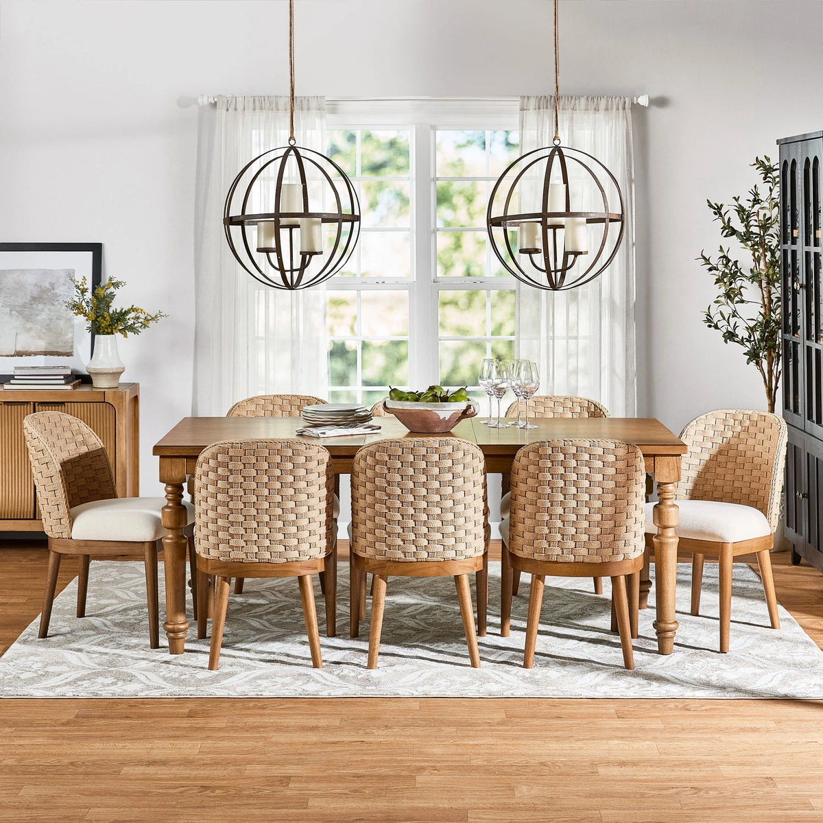 My Texas House Saylor Farmhouse Dining Chair Set, Natural Wood, Set of 2