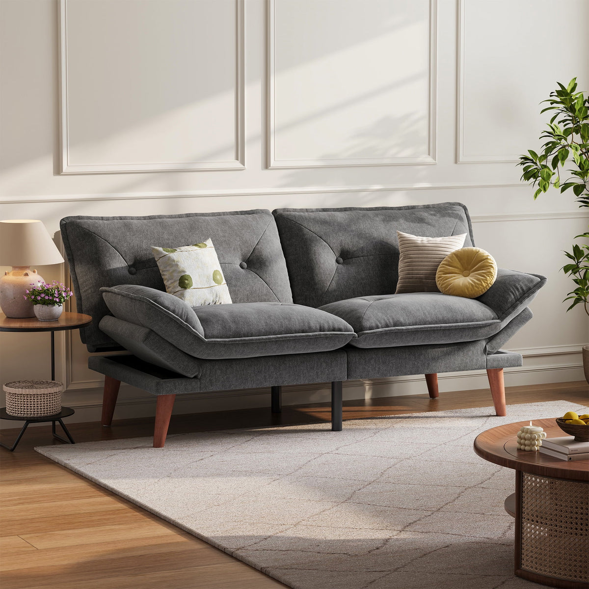 Linsy Home 70" W Chenille Convertible Futon Sofa Bed with Adjustable Armrests, Green