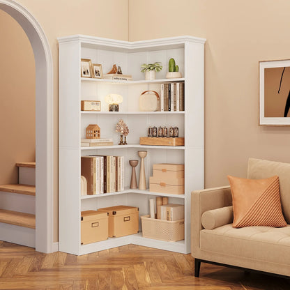 EuKer 5 Tier Corner Bookcase, L-Shaped Bookshelf with Large Storage Capacity for Living Room, Bedroom, Office (Half Panel, Retro Brown)