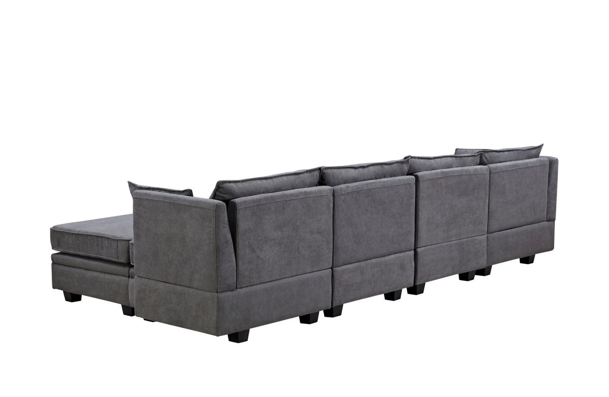Oversized Modular Sectional Sofa with 2 Pillows, Convertible Sofa Bed with Storage Seat & Storage Ottoman, Upholstered U-Shaped Sectional Sofa with Reversible Chaise, 6 Seaters Sofa Sleeper Sofa