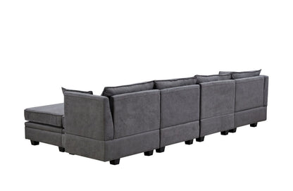 Oversized Modular Sectional Sofa with 2 Pillows, Convertible Sofa Bed with Storage Seat & Storage Ottoman, Upholstered U-Shaped Sectional Sofa with Reversible Chaise, 6 Seaters Sofa Sleeper Sofa