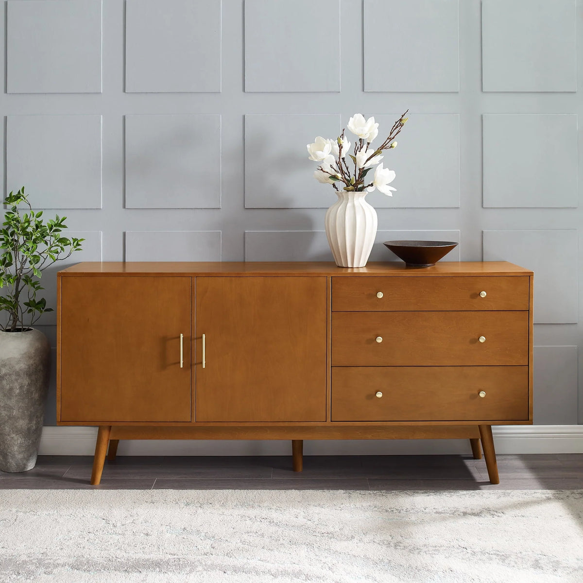 Mid Century Modern 3-Drawer and 2-Door Acorn Sideboard
