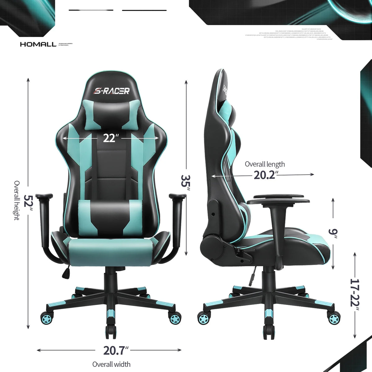 Homall Gaming Chair office Chair with Headrest & Lumbar Support, Pink