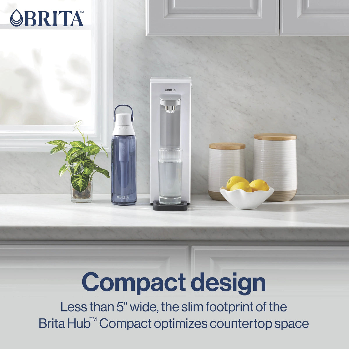 Brita Hub Compact Countertop Water Filtration Device, Water Dispenser, 9 Cup Reservoir, Includes 6-Month Filter, White