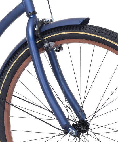 29-inch Men's Salerno Aluminum Relaxed Cruiser Bike with 7 Speeds, Navy Blue and Brown