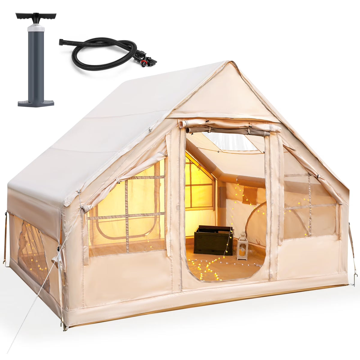 Vebreda Inflatable Camping Tent, Instant Setup Waterproof Family Tent with Skylight, Durable Oxford Fabric, 4-Season Tent for Outdoor, Beach & Backyard